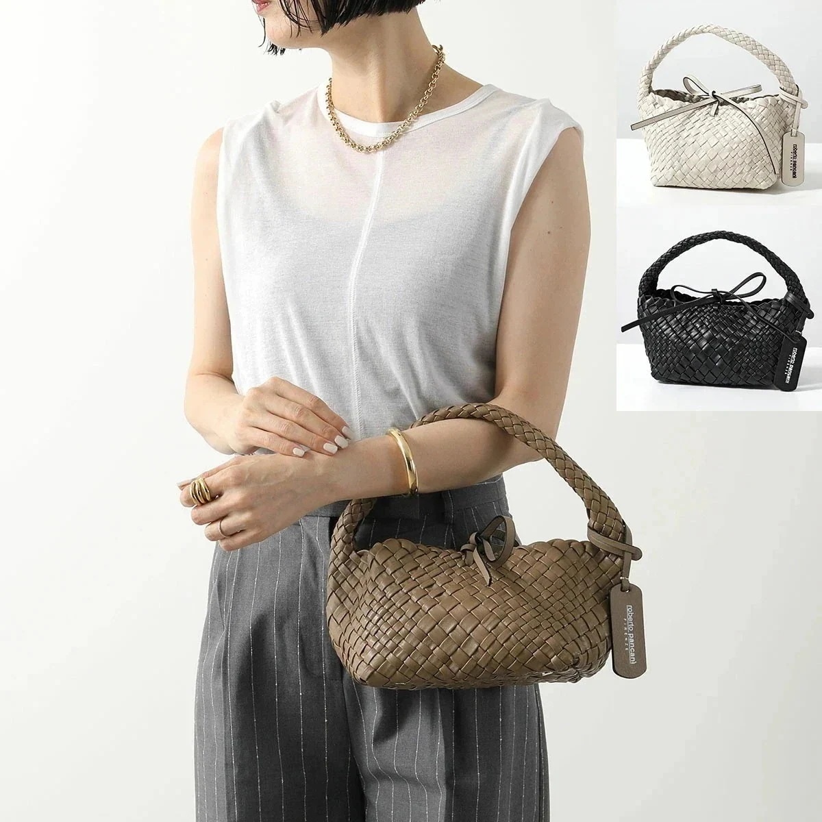 ROBERTO PANCANI ロベルトパンカーニ ハンドバッグ 5022 レディース レザー イントレチャート メッシュ編み 鞄 カラー3色mega 【mega】