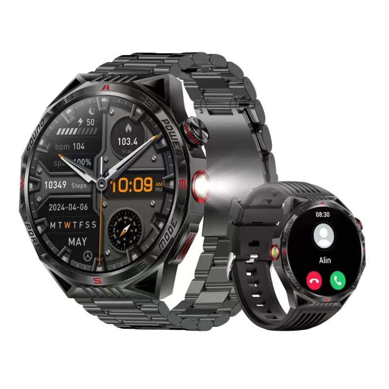 スマートウォッチ 【2024進化モデル 1.85インチ超大画面 軍用規格 2種ベルト付き 高輝度懐中電灯付き サファイアガラス搭載】 iphone対応 アンドロイド対応 メンズ レディース 高齢者にも