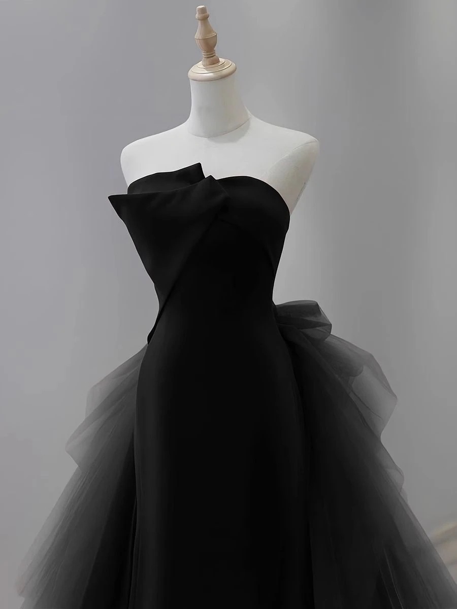 黒のイブニングドレス 2025 宴会テールドレススカート学生美術試験ホスト気質スリムに見える
