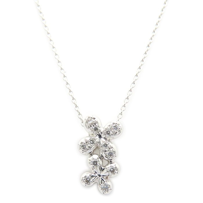 ダイヤモンド ネックレス フラワーモチーフ ダイヤモンド0.11ct K18WG ホワイトゴールド レディース/295576【中古】