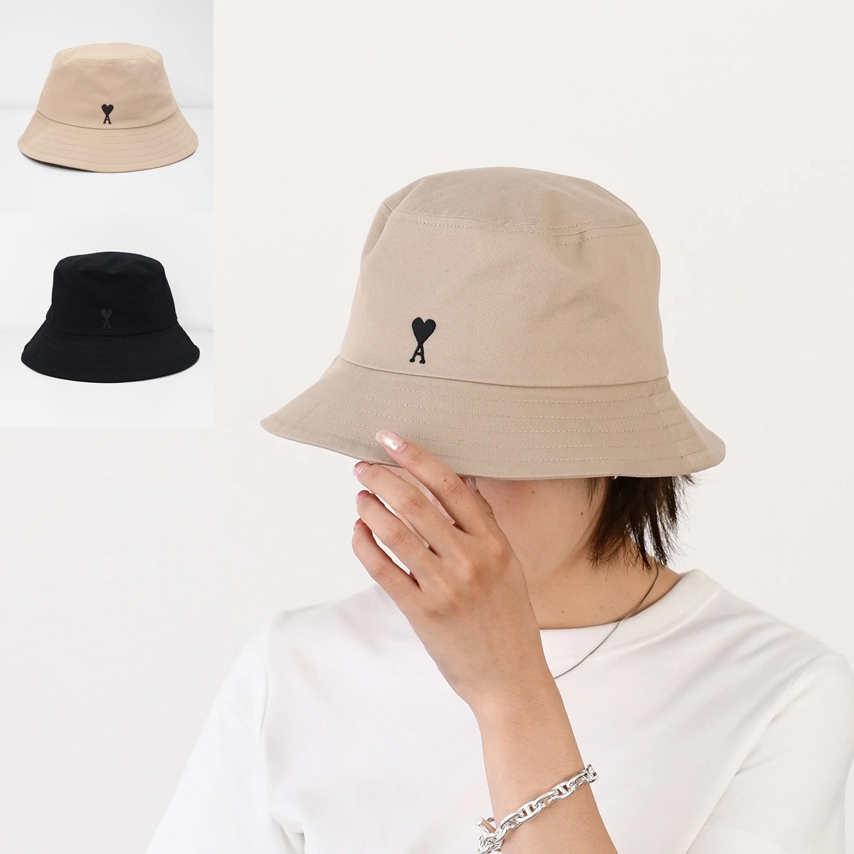 帽子 コットン バケットハット UHA666 AW0041 レディース ユニセックス ベージュ ブラック ロゴ バ