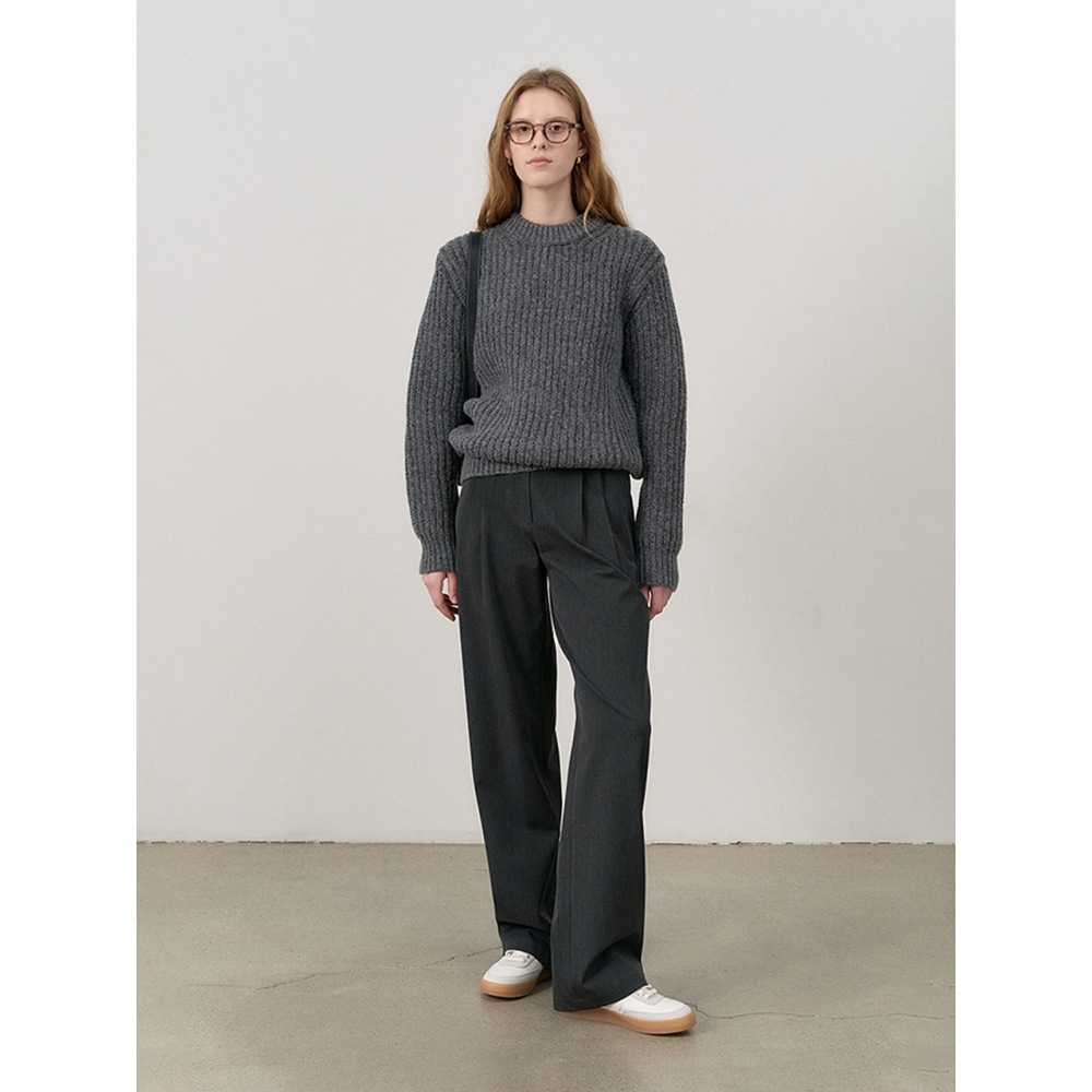 Dunst 女性用ユニセックスチャンキークルーネックセーターダークメランジグレー UDSW4C109G3