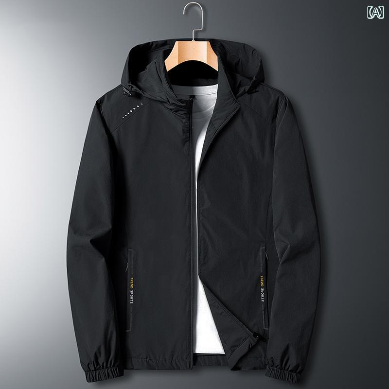 メンズ ファッション 春秋 黒 ジャケット フード 取り外し 可能 薄手 涼しい コート 大きいサイズ カジュアル
