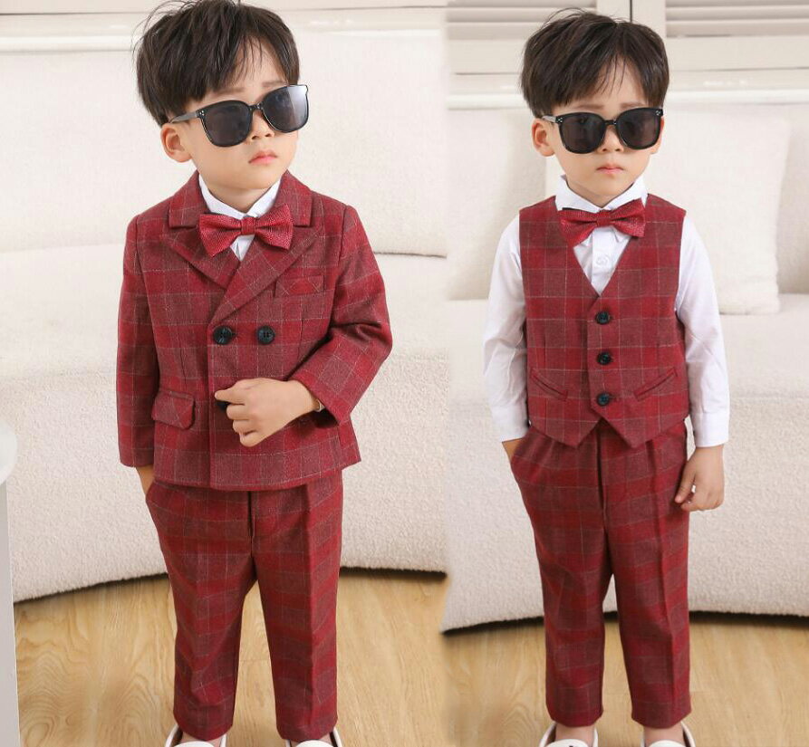 男の子スーツキッズ入学入園スーツこどもスーツ卒業式スーツ男のl子スーツベビー服子服上下セットフォーマルスーツ子スーツカジュアルスーツ七五三結婚式発表会パーティー6点ジャケット+ベスト+パンツ+シャツ+