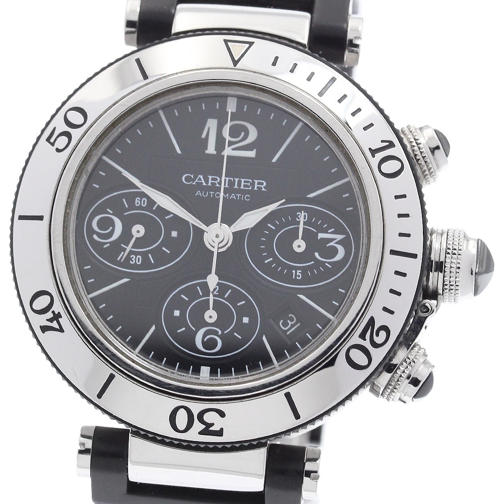 ベルト訳あり カルティエ CARTIER W31088U2 パシャ シータイマー デイト クロノグラフ 自動巻き メンズ _920020【中古】