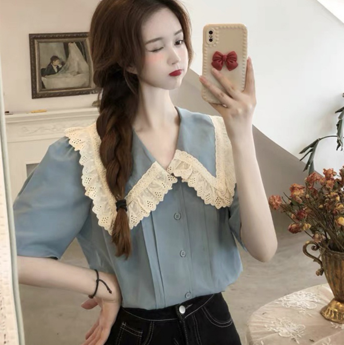 トップス デート シャツ ブラウス カットソー 袖あり 半袖 かわいい 大人可愛い きれいめ シンプル カジュアル 大人 上品 おしゃれ お洒落 主役級 存在感 夏 10代 20代 30代 レディース