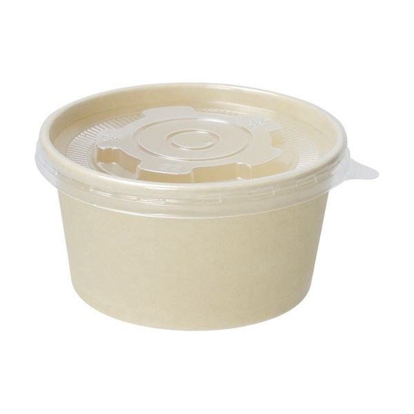 （まとめ）未晒バンブーペーパー フタ付フードボウル 380ml （30組）[x10]