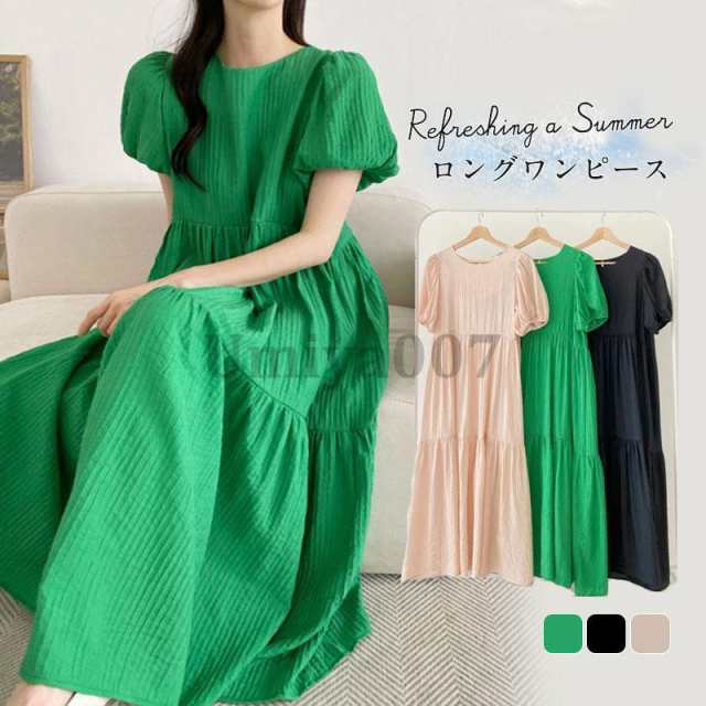 ワンピース 半袖 ラウンドネック 可愛い ゆったり 楽ちん レディース おしゃれ 体型カバー 春 夏 カジュアル かわいい 着痩せ マキシ丈 無地