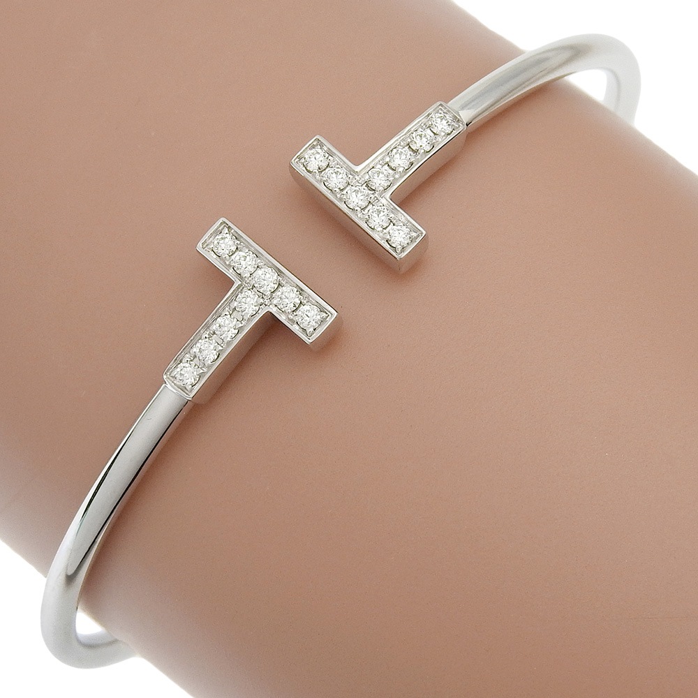 Tワイヤー ブレスレット バングル K18ホワイトゴールド ダイヤモンド シルバー 約7.9g レディース 中古品 Aランク