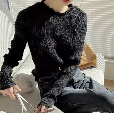 レディース トップス シャツ カットソー プルオーバー 長袖 ハイネック スリム 細身 フェミニン ふわふわ 伸縮性 シアー 大人可愛い きれいめ シンプル カジュアル おしゃれ かっこいい