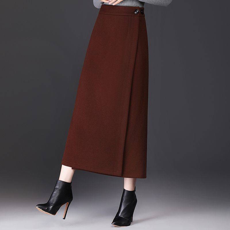 秋と冬の女性のためのワンピースウールスカート中程度の長さのヒップラップスカート2024ニューヒップカバーストレートスカートスリットワンステップスカート