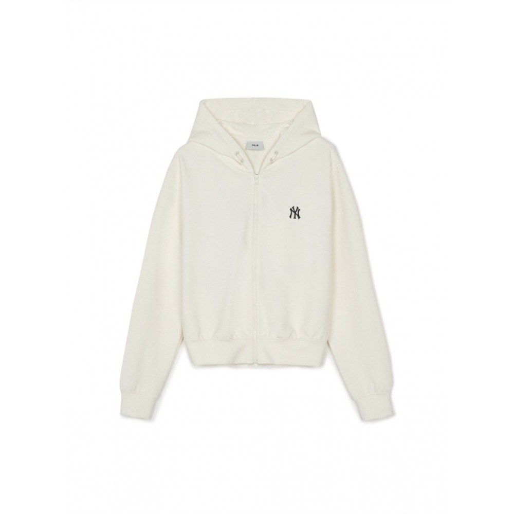 MLB 女性用ベーシックラックスレジャークロップパーカージップアップ NY (クリーム)