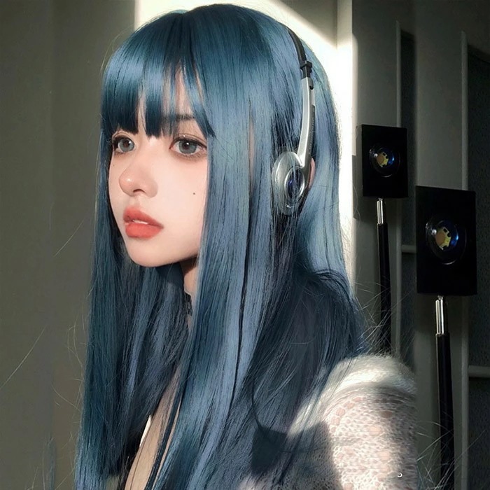 ウィッグ フルウィッグ 長髪 ブルー ロング ストレート ロングウィッグ ぱっつん前髪 前髪あり ハロウィン 原宿風 かつら コスプレ 可愛い コスチューム 仮装 大人用 普段使い 文化祭 イベント