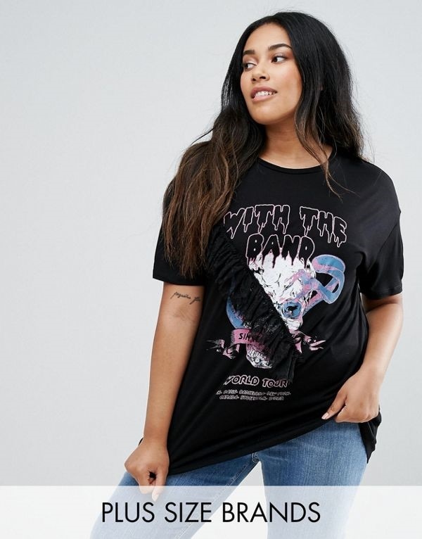 New Looks ニュールック レディース 大きめサイズ ゆったりサイズ 送料無料 Black New Look Curve Slogan Frill Detail T-Shirt