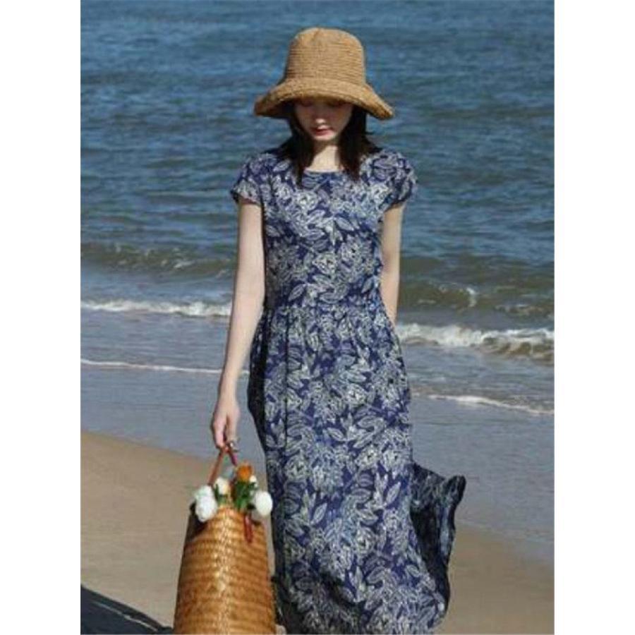 ワンピース 夏 レディース 40代 ロングワンピース ガーゼ 花柄ワンピース レディース リネン 総柄 ガーゼワンピ 体型カバー