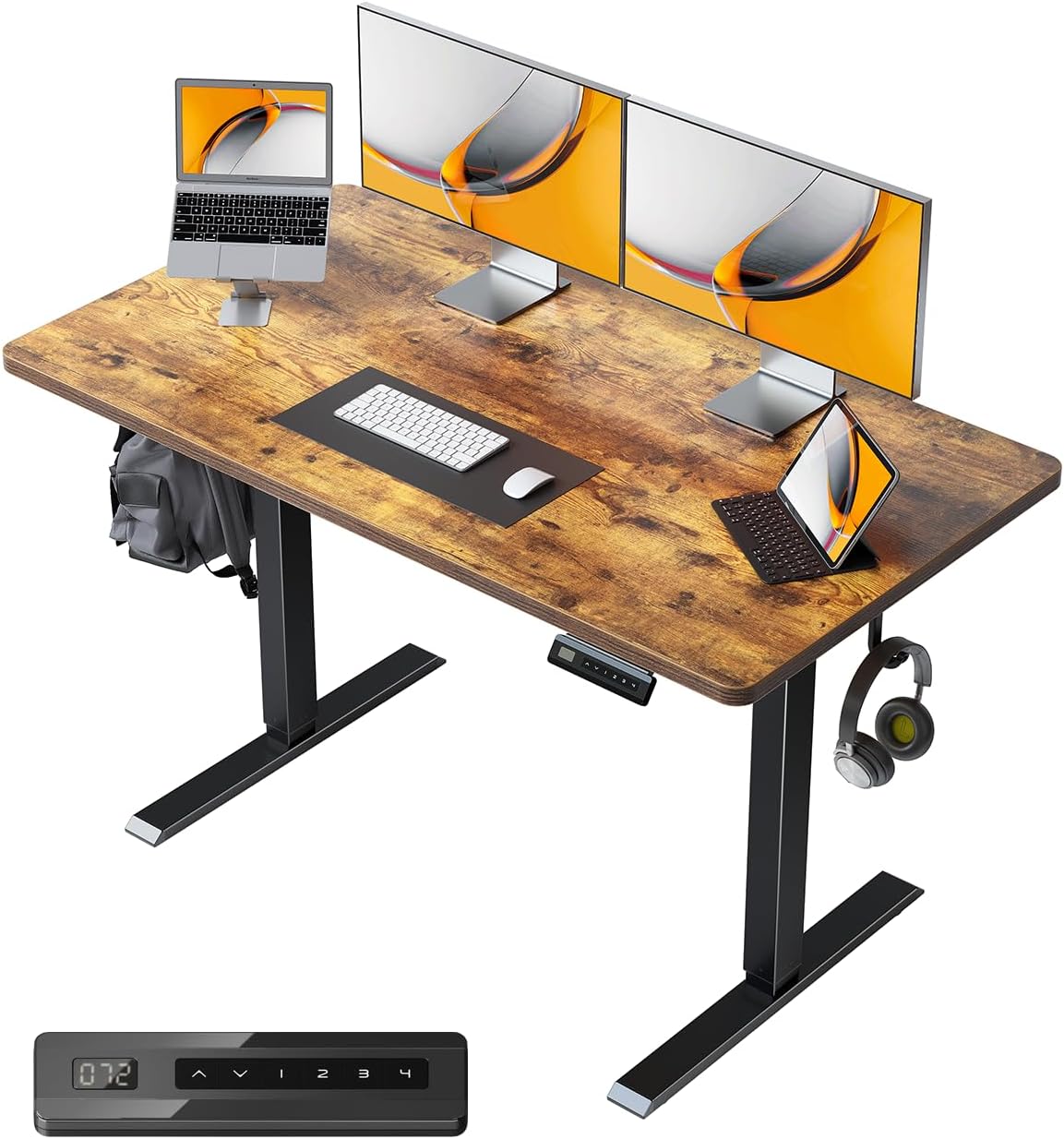 FEZIBO 電動 昇降デスク 一枚板 幅120cm 奥行60cm 高さ72-118cm スタンディングデスク 上下昇降 電動デスク 昇降式 ゲーミングデスク 4つメモリー機能 オフィスワーク