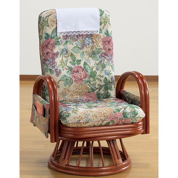 ファミリーライフ 天然籐リクライニングハイバック回転座椅子ミドルタイプ サイドポケット付き (04167) メーカー直送 14,288円