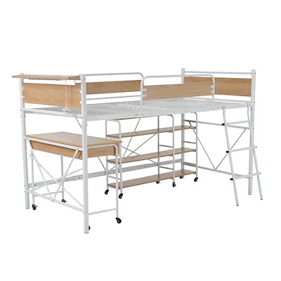 【国内即日発送】システムベッド ベッド+デスク+ラック3点セット ロフトベッド パイプベッド シングルロータイプ ミドルタイプ 収納一人暮らし ハンガーポール4本付属スチール 耐震 ベッド