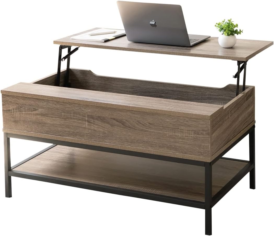 エムール 昇降式 テーブル デスク 机 グレー レギュラーサイズ 大容量収納 11,692円