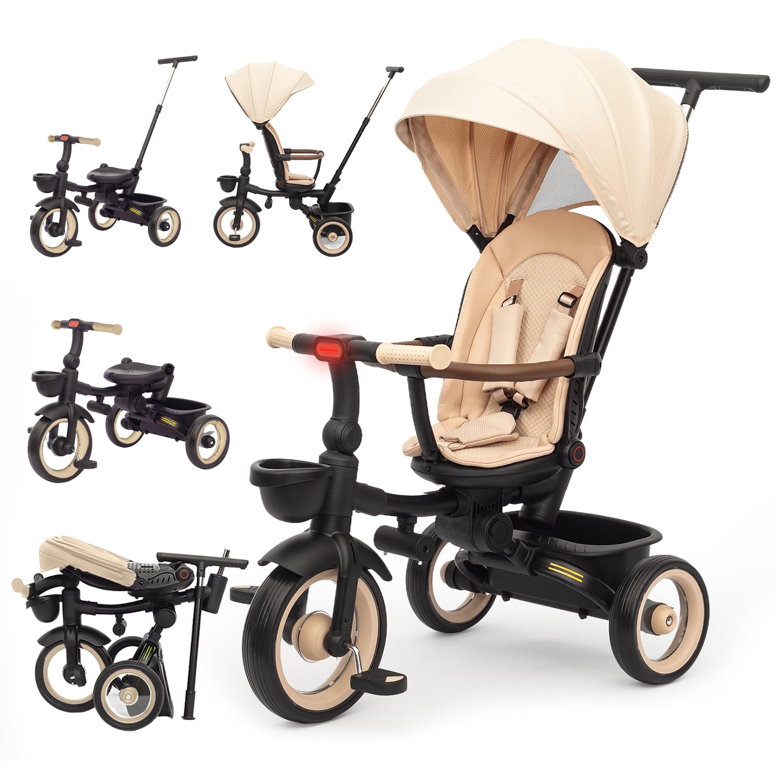 UBRAVOO 子供用三輪車 7in1 三輪車 折りたたみ 手押し棒 6カ月～5歳 おしゃれ シートベルト付き 調整可能 コンパクト 乗用玩具 キッズバイク おもちゃ プレゼント お祝い (カーキ) 12,700円