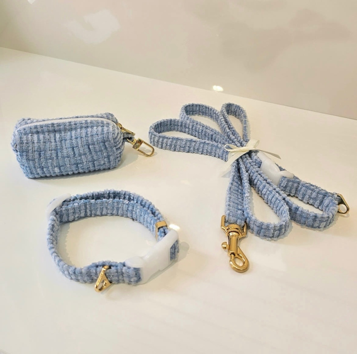 【3set】Twinkle Dog Collar + Lead&Pouch(首輪＋リード＆ポーチ)お散歩グッズ　韓国グッズ　ドッグウェア　犬用品　ペット用品　愛犬　愛犬グッズ　おしゃれな犬　脱げない