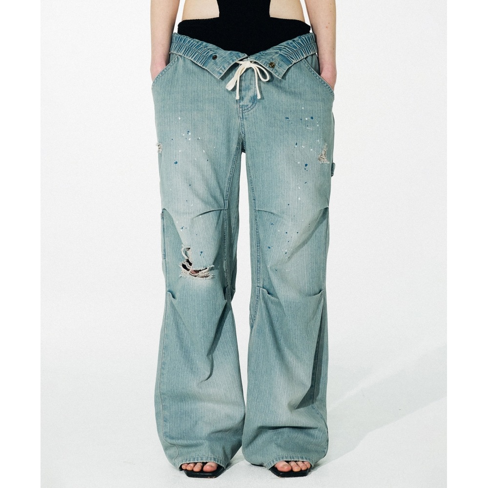 SCULPTOR 折りたたみウエストデニムパンツアイスデニム