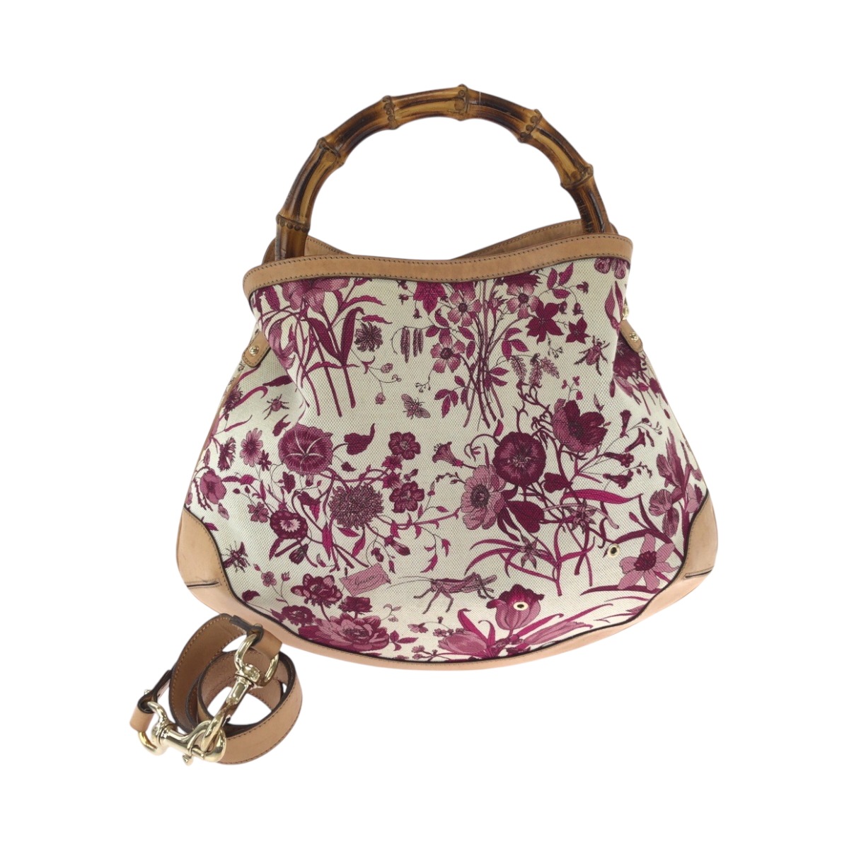 バンブー フローラ ホワイト ブラウン ピンク ゴールド金具 キャンバス 169961 ショルダーバッグ ハンドバッグ 2way レディース 501843