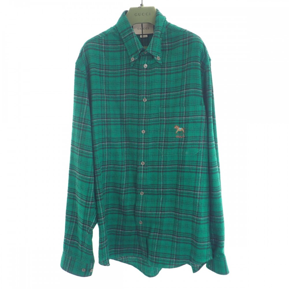 チェックシャツ ロッキングホース 672701 ZAIB8 3768 長袖Ｔシャツ ウール グリーン 44 メンズ【Aランク】