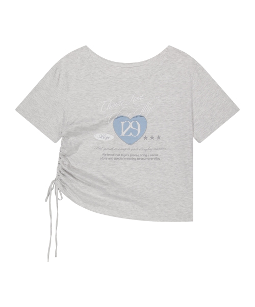 【ILLIGO】 129 HEART LETTER OFF SHOULDER T-SHIRT MELANGE 正規品