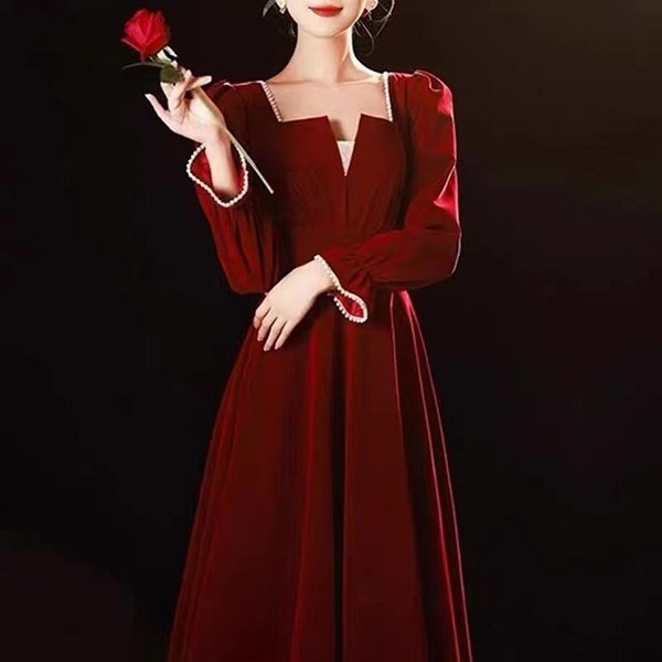 ワンピースドレスドレス披露宴 長袖 ピアノ レディース 演奏会 発表会 ドレス 韓国 ロングドレス ピアノ発表会 演奏会用ドレス ロング 母親 袖付き 演奏会ドレス 大人 イブニングドレス 結婚式