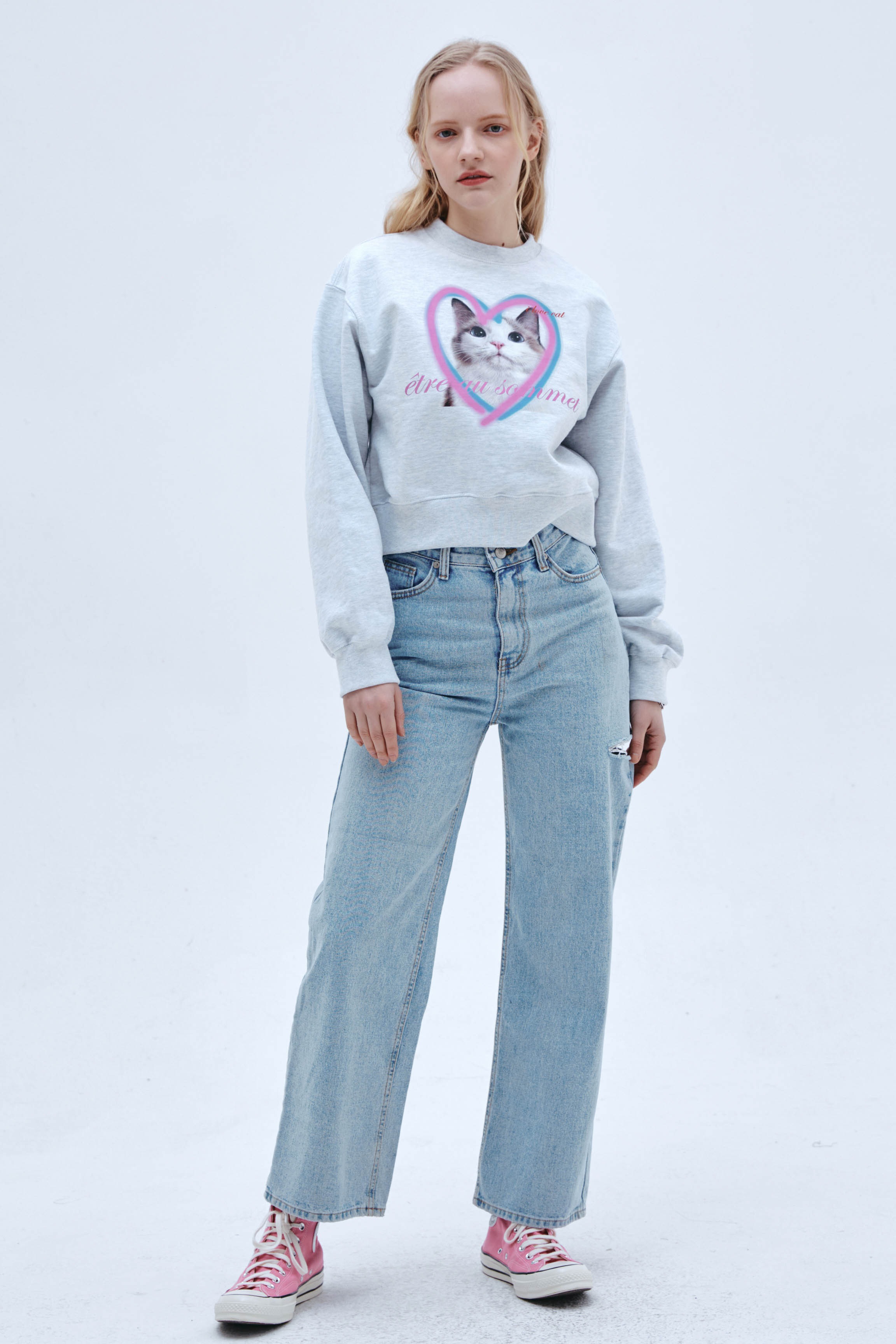 ハートキャットフェイススウェットシャツ