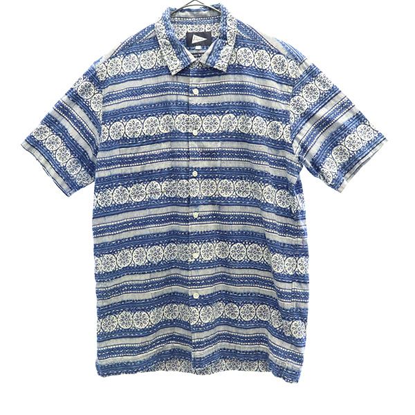 日本製 総柄 半袖 シャツ S ブルー系 メンズ