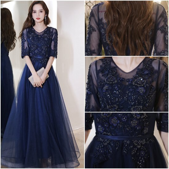 【取寄:納期2週間】演奏会ドレス ロングドレス 大きいサイズ XL-4XL 結婚式ドレス 上品 体型カバー イブニングドレス チュチュスカート Uネック ロングスカート エレガント ワンピースドレス