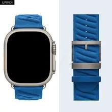 URVOI スポーティ En Mer ストラップ Apple Watch Ultra 2 バンド Bleu Hydra Nuit 海の波パターン ポリアミド カスタム バックル iWatch 用