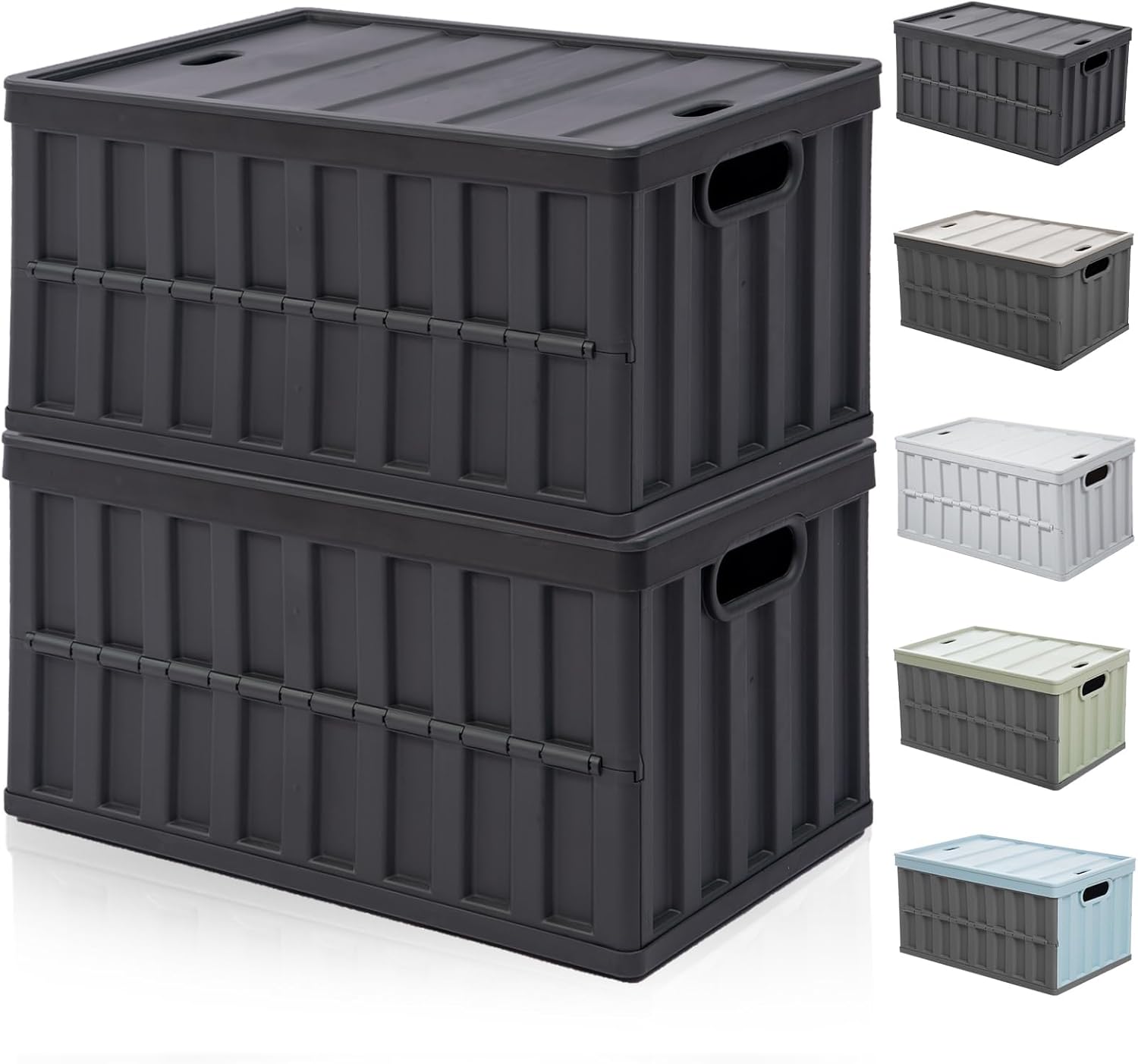 【収納·新設計】収納ボックス 折り畳み コンテナ ボックス 大型 64L*2個 蓋付き 多機能 収納 ケース 積み重ね 組立簡単 取っ手付き 厚み 強い耐荷重 折り畳みコンテナ トランクカーゴ 収納