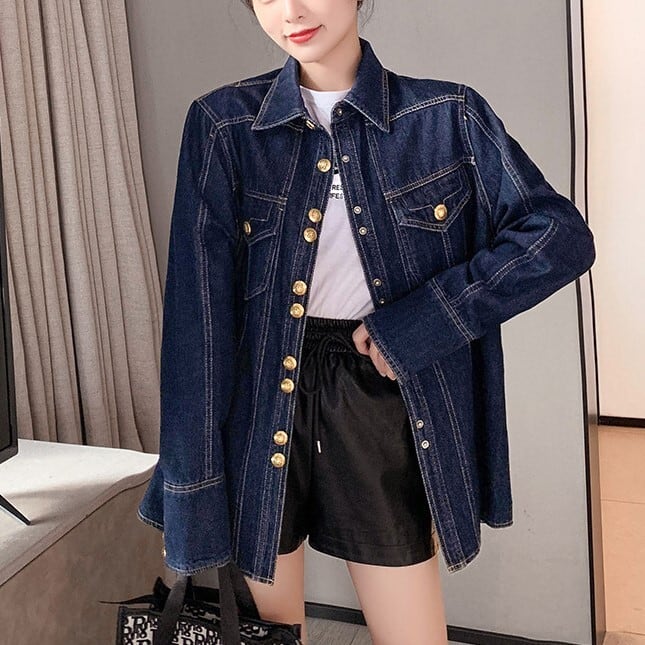 レディース シャツ 上着 羽織り ジージャン デニムシャツ デニム インスタ映え 高見え 可愛い かわいい 韓国 かっこいい カジュアル 大人 上品 きれいめ シンプル クラシック エレガント lou