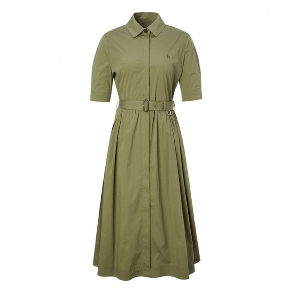 [25SS] クラシックコットンショートスリーブドレスソリッドカーキ HSDR5B202K2