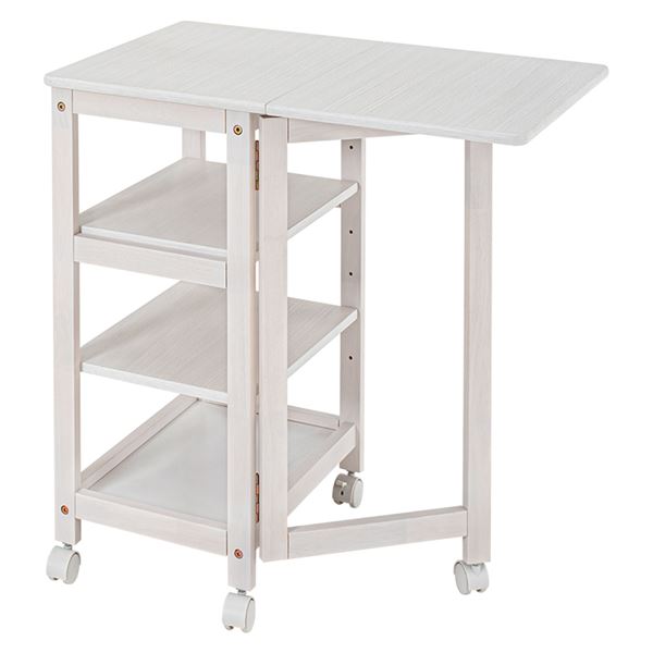 キッチンワゴン/バタフライワゴン ホワイトウォッシュ 約幅37/70x奥行45x高さ71cm 組立品