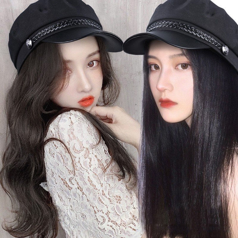 【1つ買うと1つ無料】【メガ割】qoo10 髪付き帽子 帽子ウィッグ レディース かつら ストレート ロング巻き髪 付き帽子 自然 便利 おしゃ