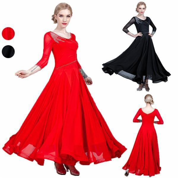 2カラー サイズ指定可 社交ダンス モダンドレス 大きいサイズ 大きい裾 社交ダンス ドレス スタンダードドレス デモ用 ダンス発表会