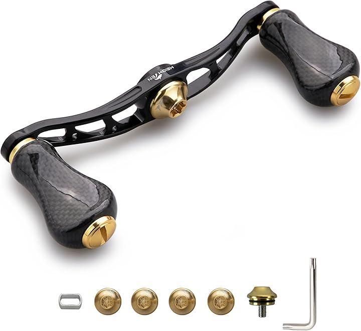リール ハンドル カーボンノブ搭載 シマノ SHIMANO ダイワ DAIWA アブ Abu 通用 ベイトリール Arch Gourd (90mmハンドル - 20mmノブ - ゴールド)