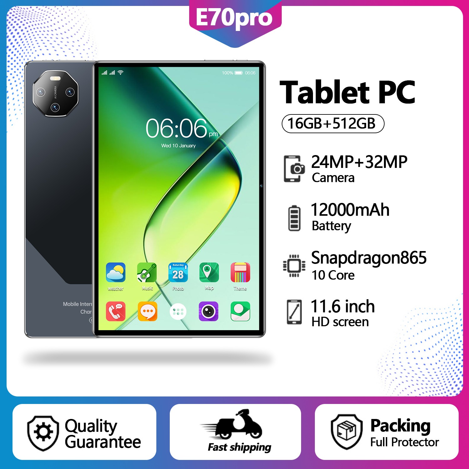 E70 pro Android 512g タブレットコンピュータ 10.1 インチ大画面目の保護コンピュータ