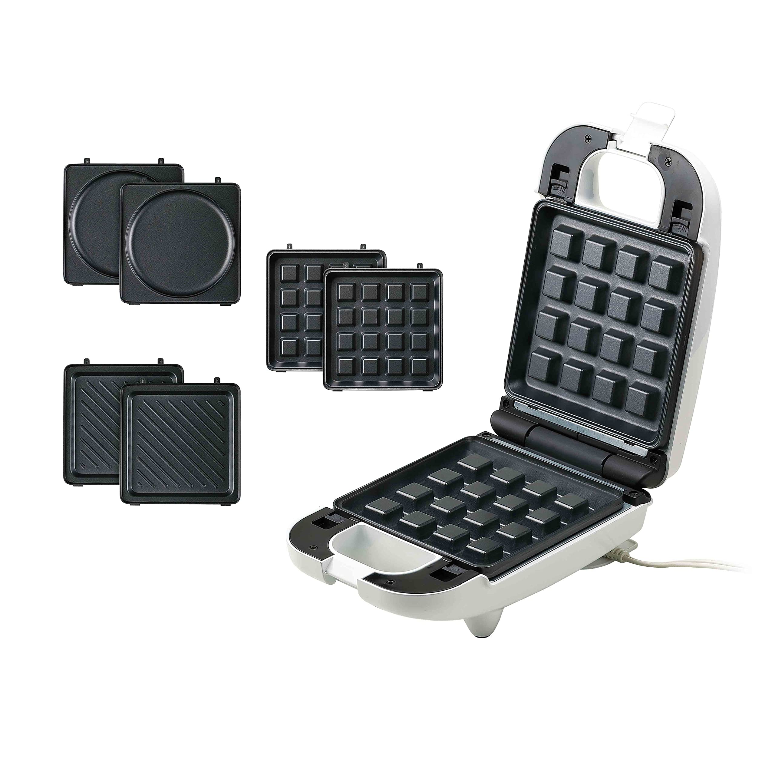 洗えるシングルマルチサンドメーカー 耳まで焼けるホットサンドプレートとパンケーキ・ワッフルプレートのセット 朝食にこんがりサクサクホットサンド フッ素加工 KDHS-011W-ex 延長保証 1年 L