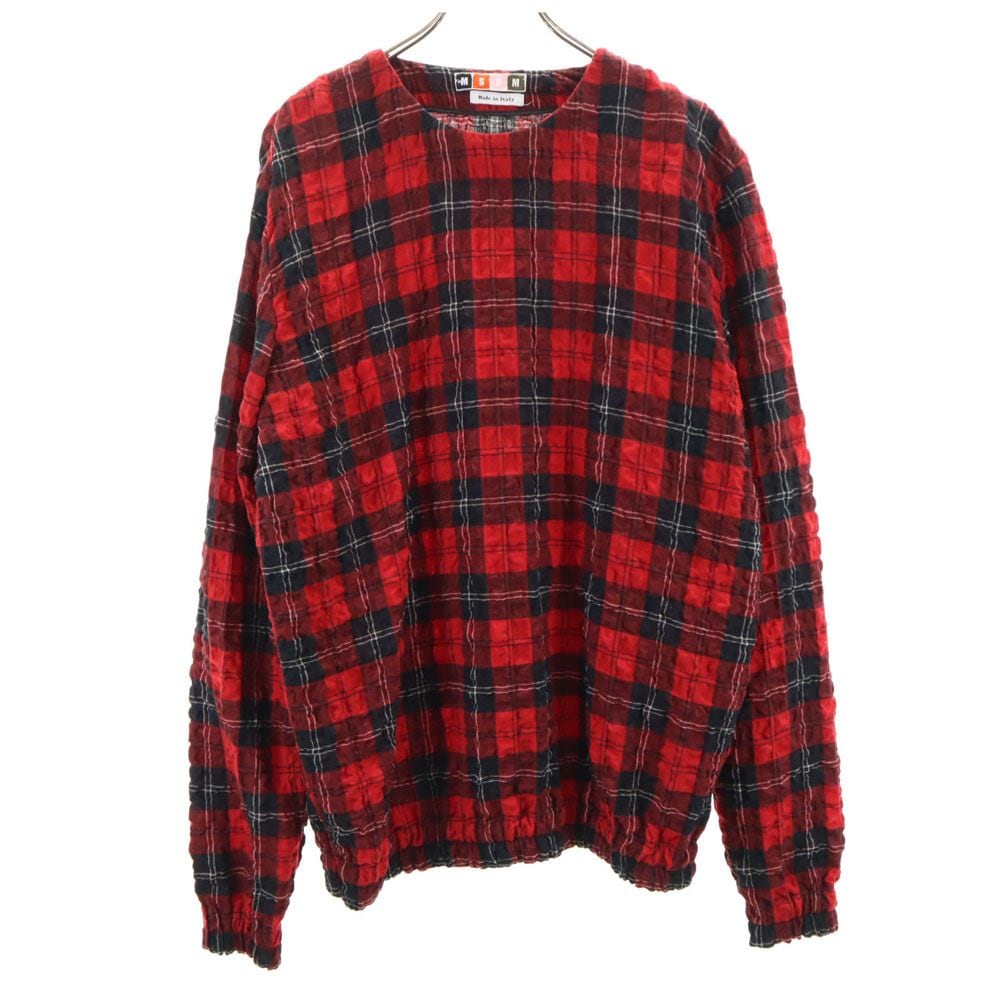 イタリア製 チェック柄 長袖 シワ加工 シャツ 48 レッド系 メンズ