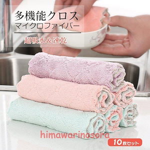 雑巾 10枚セット ふきん キッチンクロス 吸水 学校用 ハンドタオル 速乾 厚手 マイクロファイバー 両面