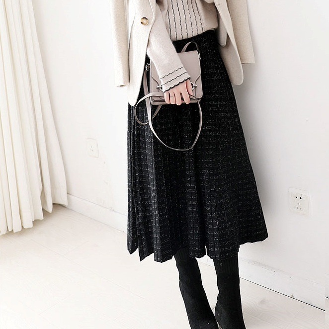スカート レディース ニットスカート フリーサイズ ベージュ ブラック カラバリ ボトムス ハイゲージ 韓国 ロングスカート ミモレ丈 ウール混 ニット プリーツスカート ウエストゴム Aライン 大人