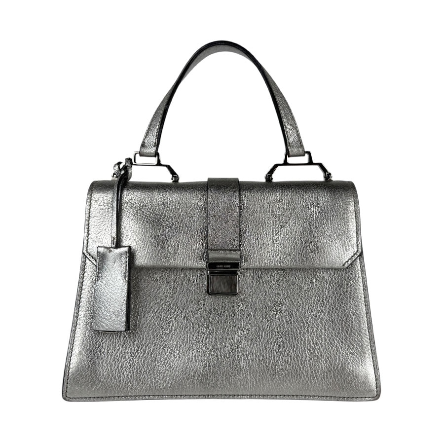 ミュウミュウ MIUMIU ハンドバッグ ショルダーバッグ レザー シルバー レディース z6318