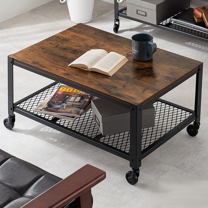 ローテーブル ヴィンテージ アンティーク おしゃれ 木製 リビング 北欧 キャスター 75cm 高さ40 スチール 一人暮らし 黒 収納 脚