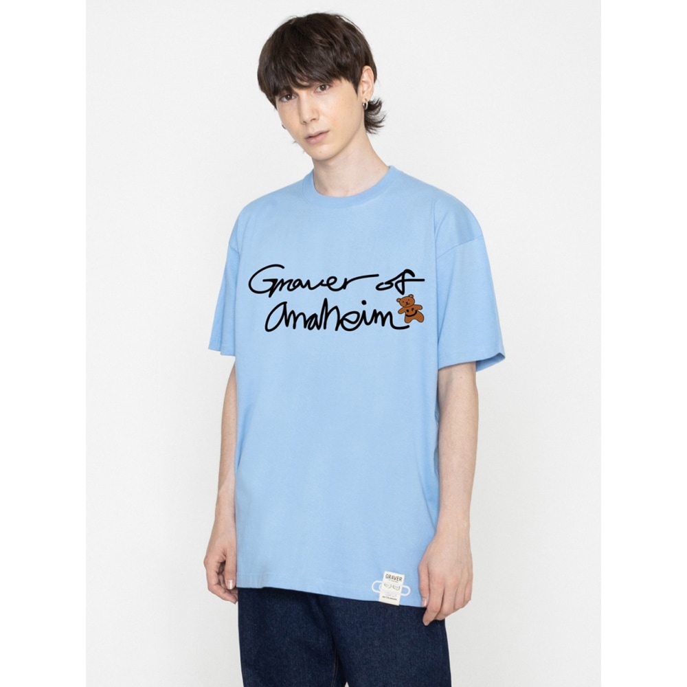 グレイバードローイングスモールベア半袖Tシャツスカイブルー