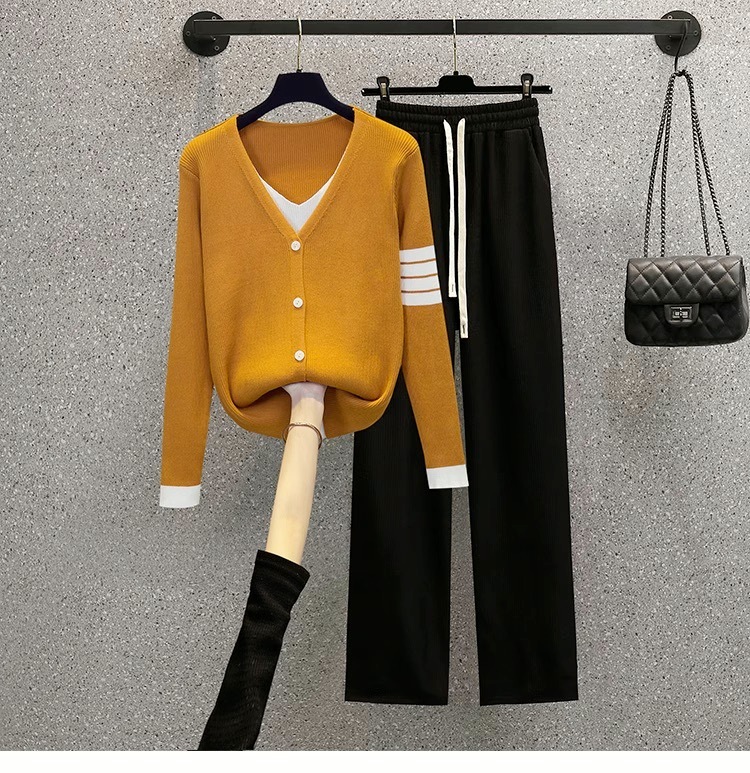 トップス ボトムス パンツ セットアップ ニットソー ジャージ ストレートパンツ ロング ロング丈 袖あり 長袖 Vネック フレア 切り替えデザイン ドッキング ウエストリボン 上下セット 2点セット